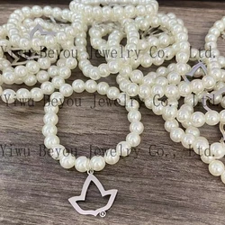 2pcs 10MM pearl stainless steel Ivy pendant elastic bracelet