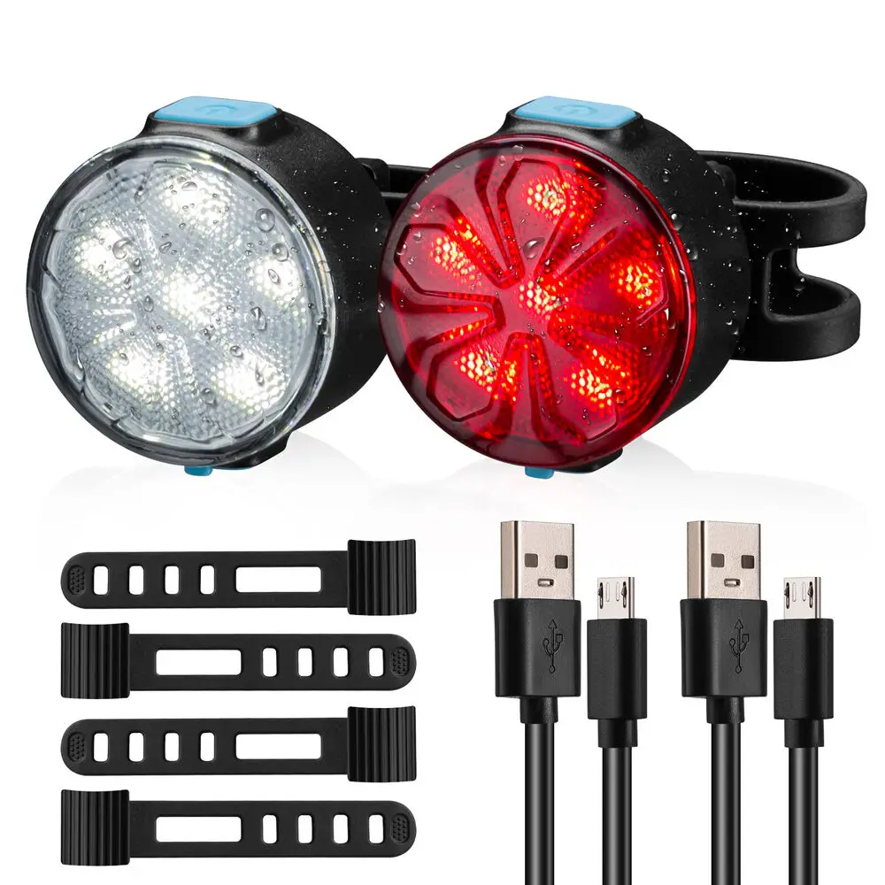 

2X Bike Tail Light Cycling Safety lights Warning Lamp Rechargeable 12Modes Bicycle LED Front Rear Light White and Red Sinal