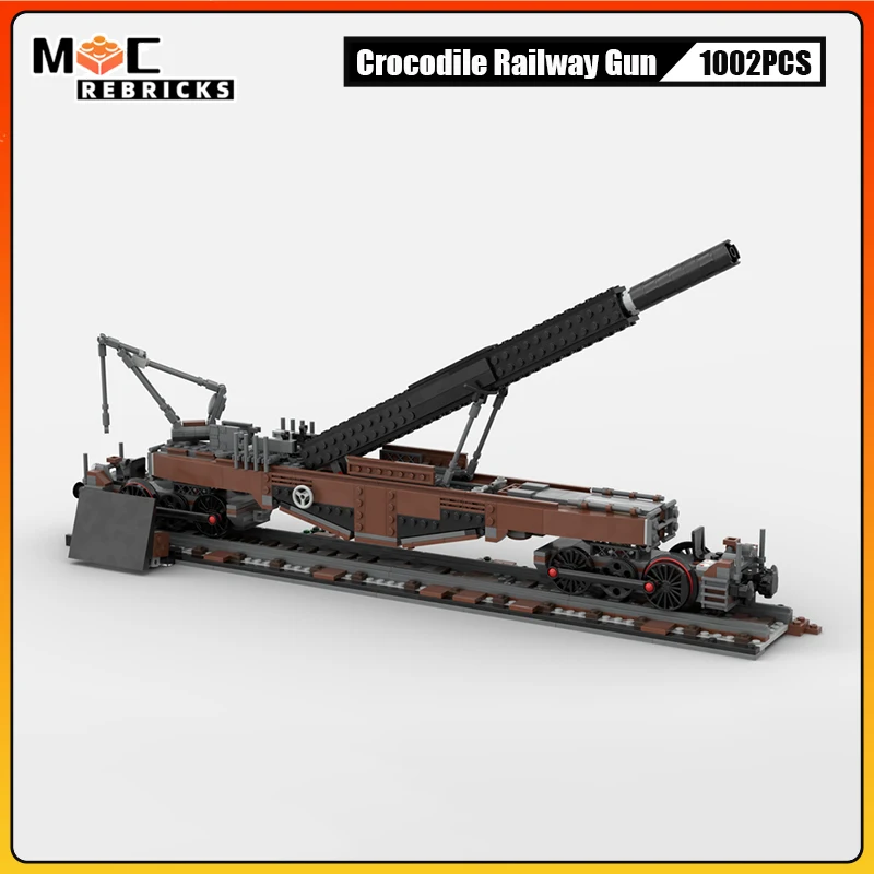 MOC-90720 Train Crocodile Railway Gun Mount Weapon Building Block Set Military Wagons Model Bricks Toys Kid Gifts