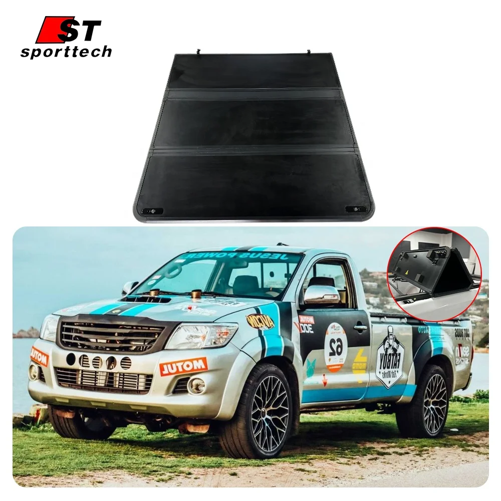 Hard Tri Folding Pickup Tonneau Cover Aluminum For 2019-2023 Hilux Revo Vigo