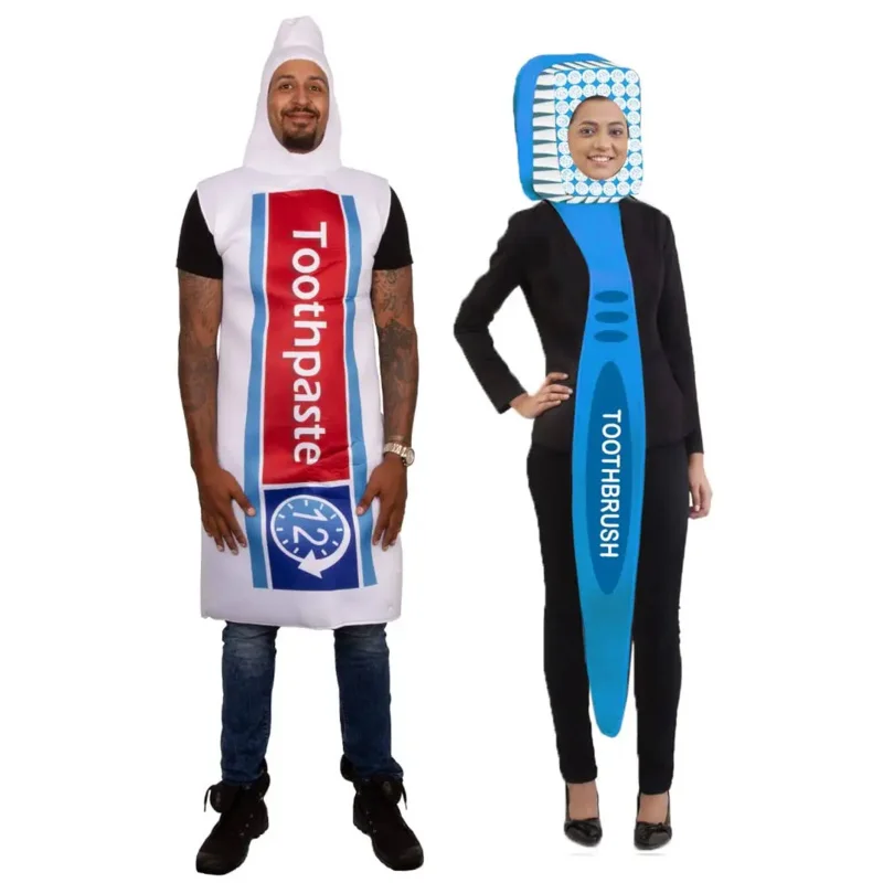 Disfraz de Halloween para pareja divertida para adultos, disfraz de cepillo de dientes y pasta de dientes