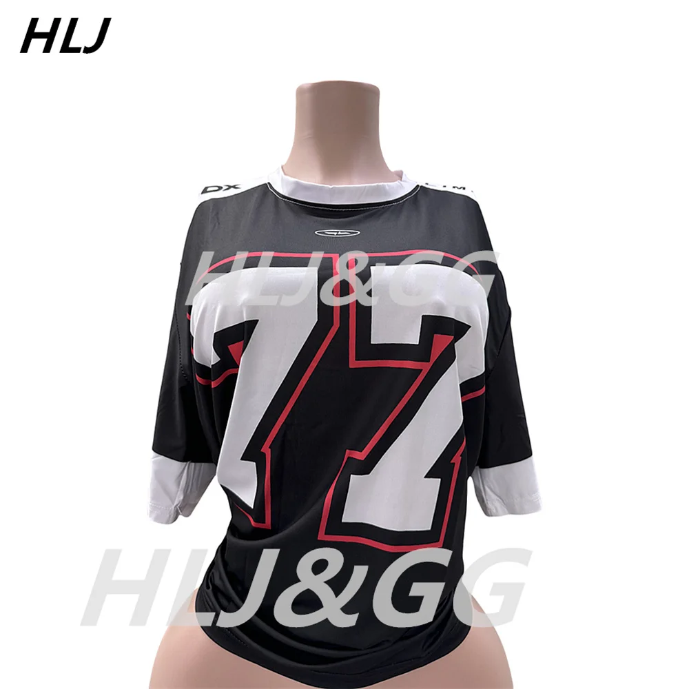 HLJ Black Y2K Fashion Letter Print Two Piece Sets Women O Neck Short Sleeve Loose Top And Leather Mini Skirts Outfits Streetwear