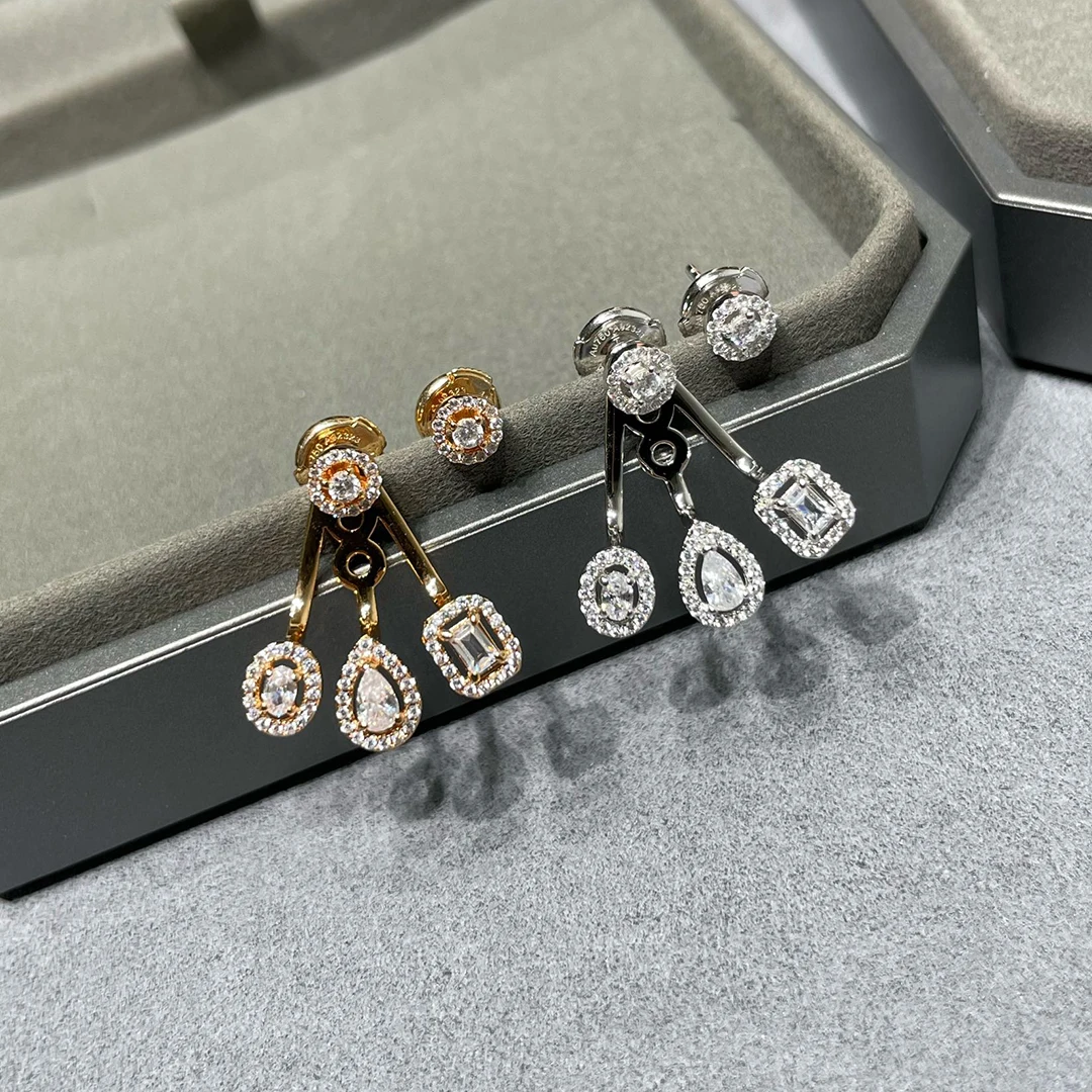 The new 925 sterling silver features fashionable small water droplets and exquisite sparkling two in one earrings