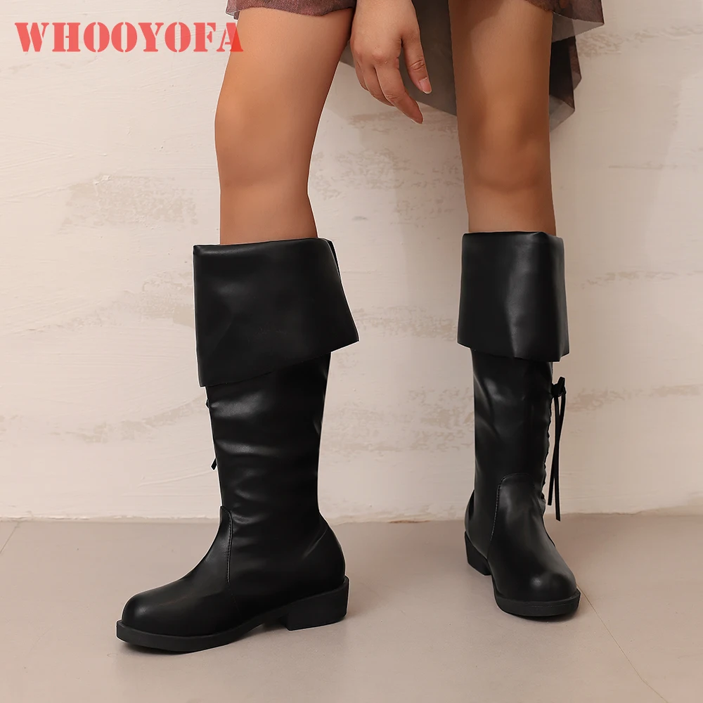 

2025 New Winter Leisure Black Brown Women Mid Calf Boots 3.5cm Med Chunky Heel Lady Nude Shoes Plus Big Size 12 43 45 48