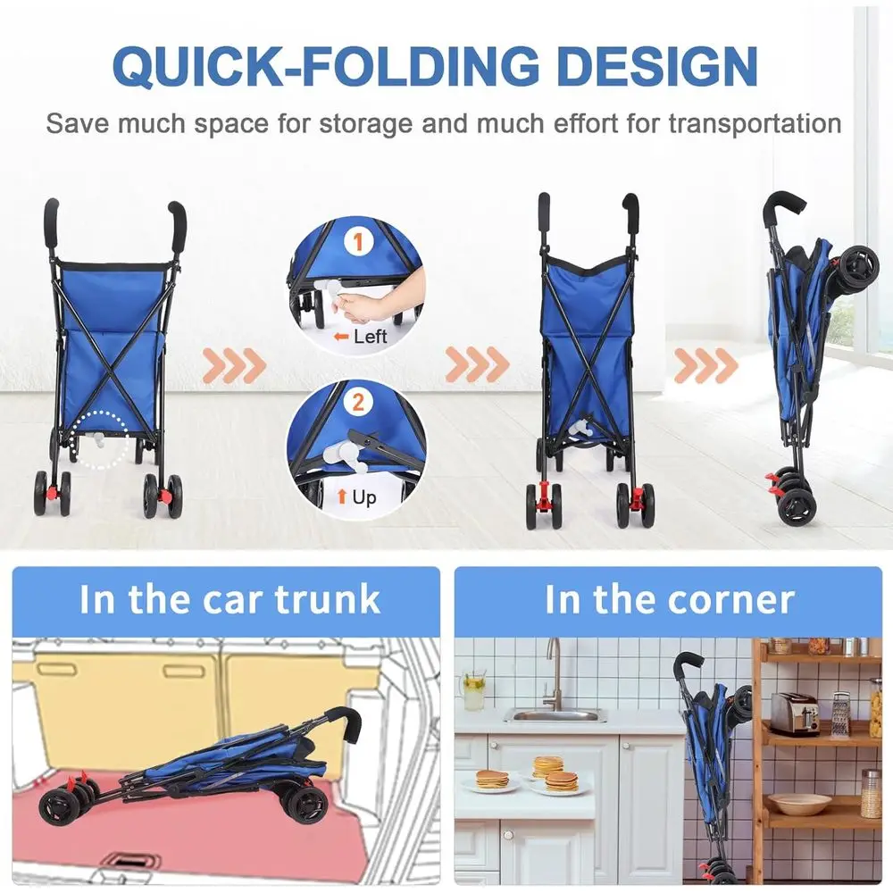 Compact Outdoor Dog Stroller, 60 lbs Capacity, Shopping Cart, Ideal for Camping, Sports, and Gardening (Blue)