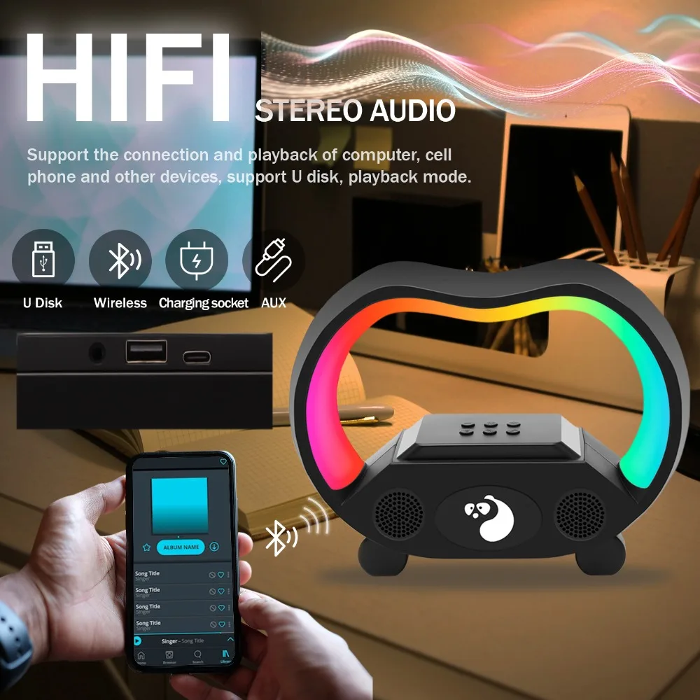 

Smart Lamp Multifunction Wireless Charger Fast Charging Station Bluetooth Speaker Stand Speaker with RGB Night Portable