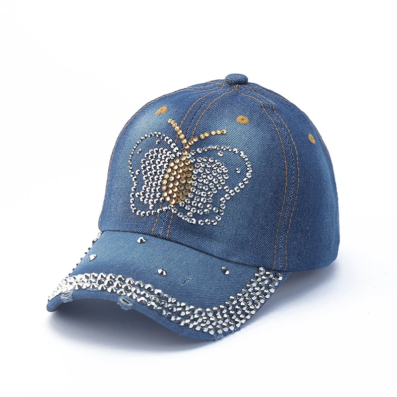 New Hip Hop Denim Cap Rhinestone Creative Lip Print Baseball Cap Love Letter Visor Hat For Men And Women Cowboy Hat