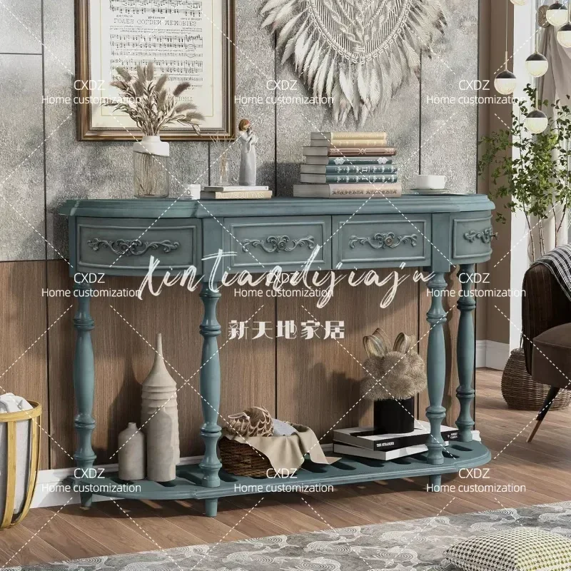 Retro Solid Wood Carved Flower Entrance Table Hallway Cabinet Small Apartment Home Decor Storage Console Corridor Partition