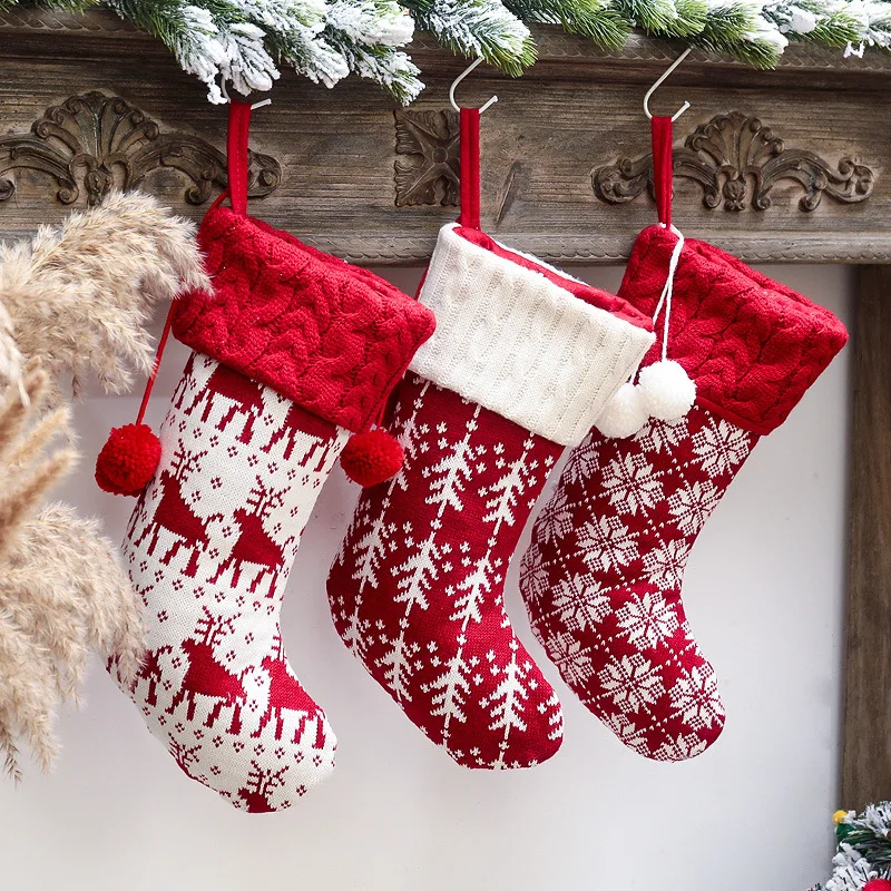 

Knitted Christmas Stocking Socks Sack New Year Gift Candy Bags Christmas Decorations For Home Xmas Tree Hanging Ornaments Natal