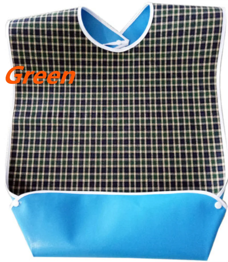 Adult Waterproof Bib Classic Small Plaid Print Keep Clean Apron Cloth Protector Old Men Supplies