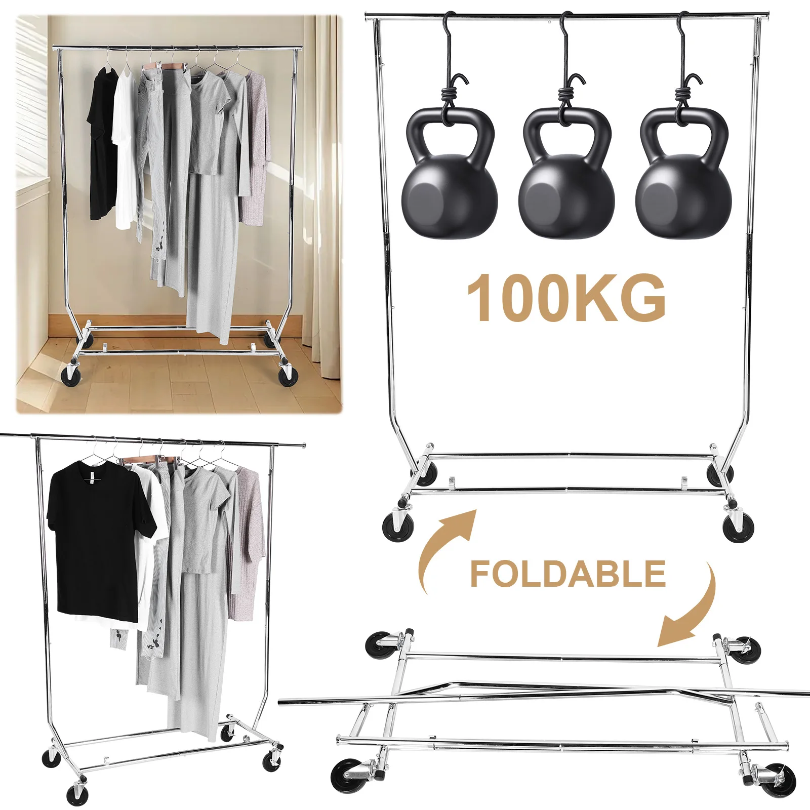 

Metal Garment Rack with Lockable Wheels Adjustable Rolling Garment Rack Portable Wardrobe Sturdy Coat Rack for Hanging Clothes