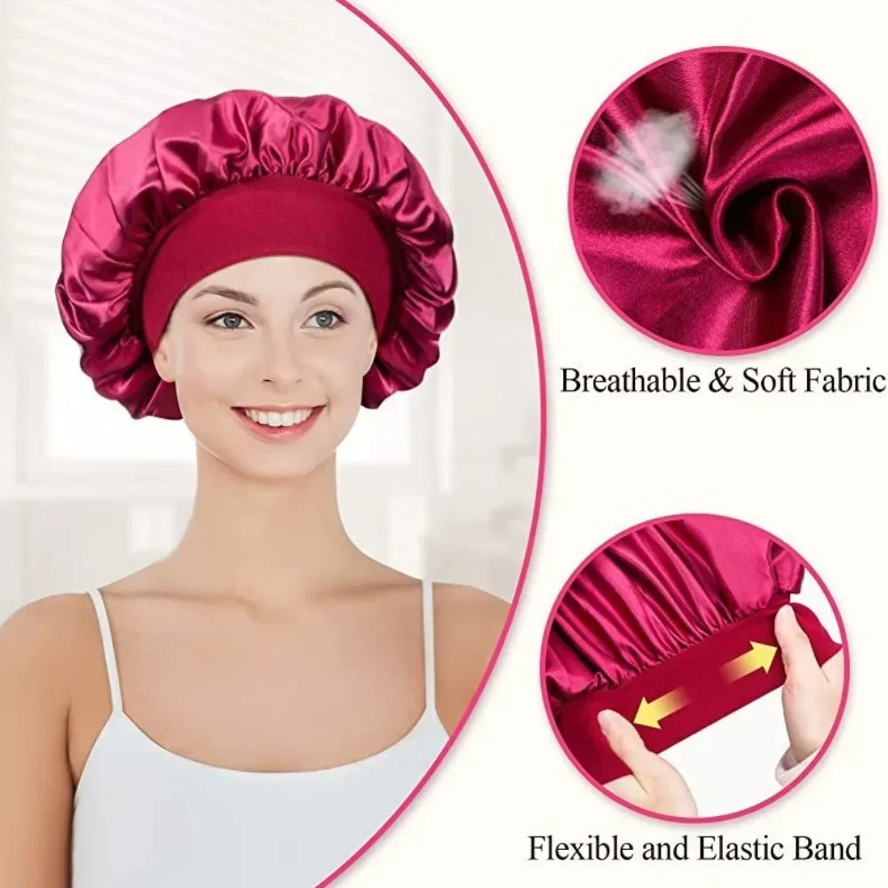 Large Satin Bonnet Silk Bonnet Hair Wrap for Sleeping Sleep Cap With Elastic Soft Band Big Bonnets for Women Hair Care Caps