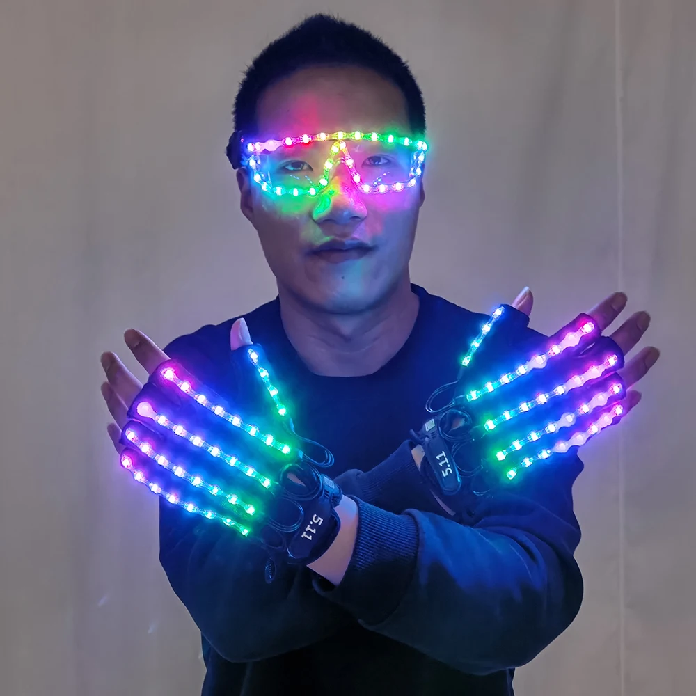 LED Gloves Glowing Glasses Light Up Glasses Ray Costume Decor DJ Dance Stage Glowing Performance Clothing