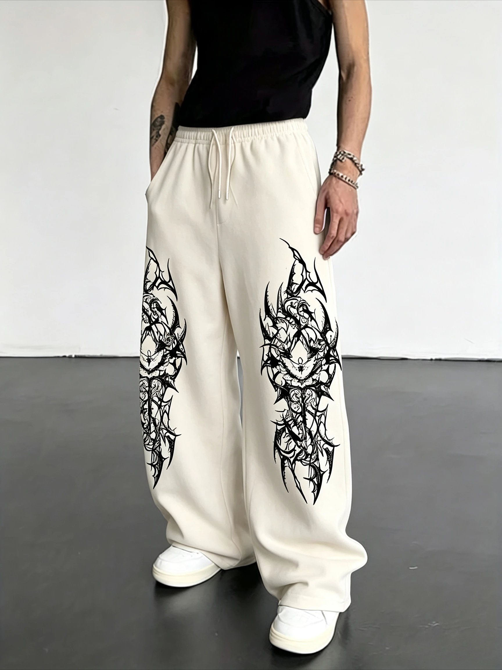 New Arrivals Y2K Gothic Mystical Tribal Pattern Print Men Women Straight‑Leg Jogger Long Pants Alternative Urban StreetTrousers