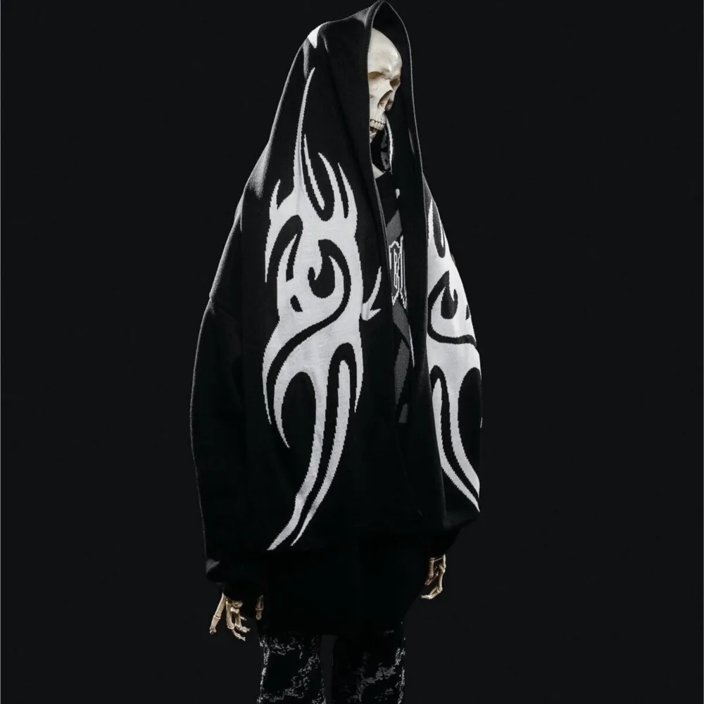 Harajuku Men Winter Knitting Scarves Satan Club Graphic Hip Hop Unisex Shawl Scarves Gothic Kpop Warm Scarf Women Y2K Streetwear