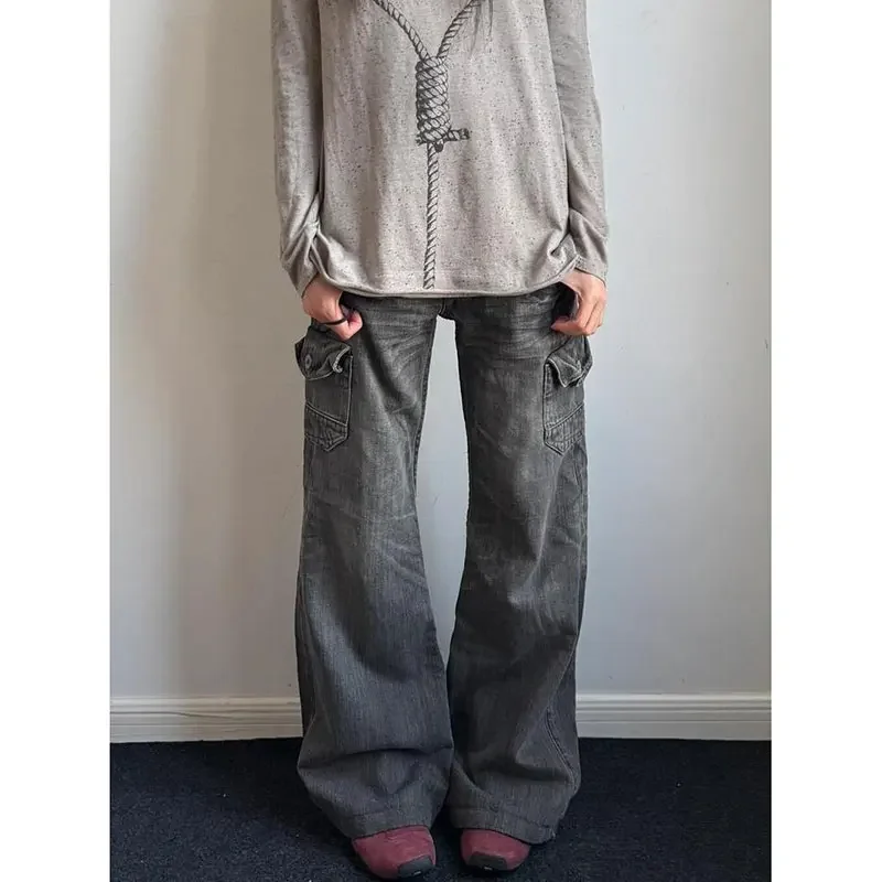 Amerikaanse Retro Grunge 2000s Hoge Taille Cargo Jeans Vrouwen Vintage Casual Trashy Broek Y2K Streetwear Denim Broek Pantalones
