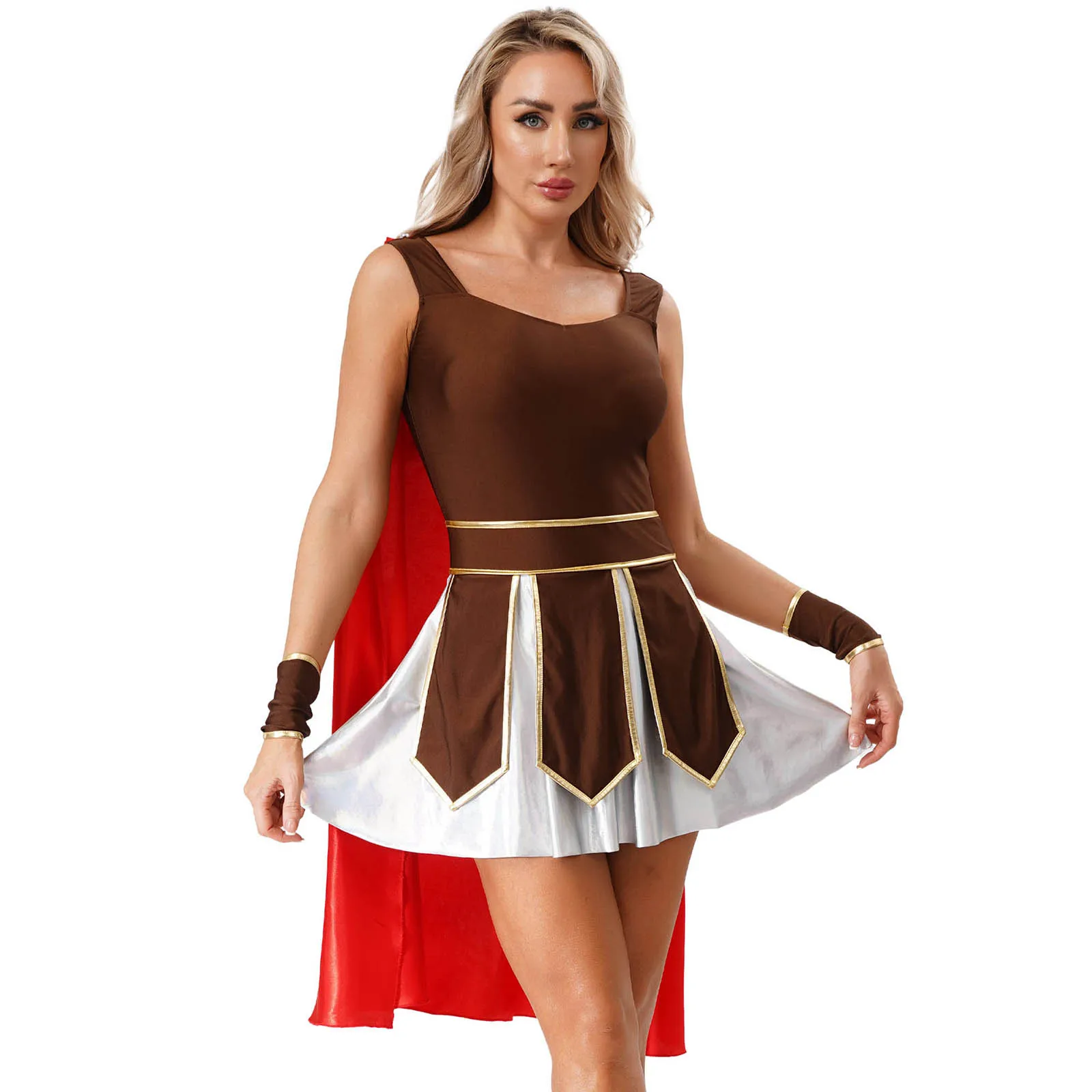 

Women Roman Greece Princess Warrior Cosplay Dress with Cape Outfit Halloween Female Gladiator Performance Carnival Uniforms