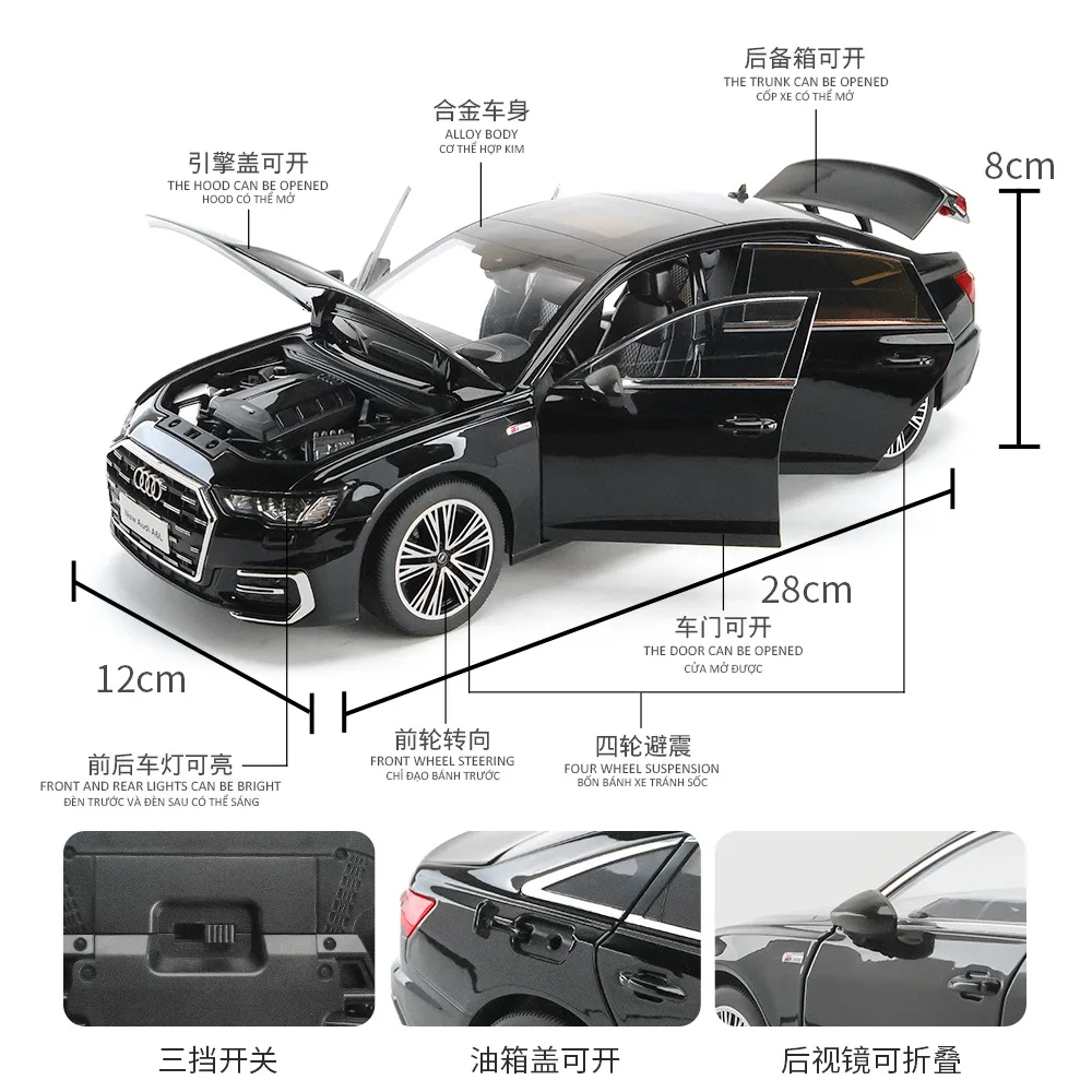 Modelo de coche de aleación AUDI A6, vehículos de juguete y fundido a presión, modelo de coche de Metal, colección de sonido y luz de alta simulación, juguete para regalo para niños, 1/18