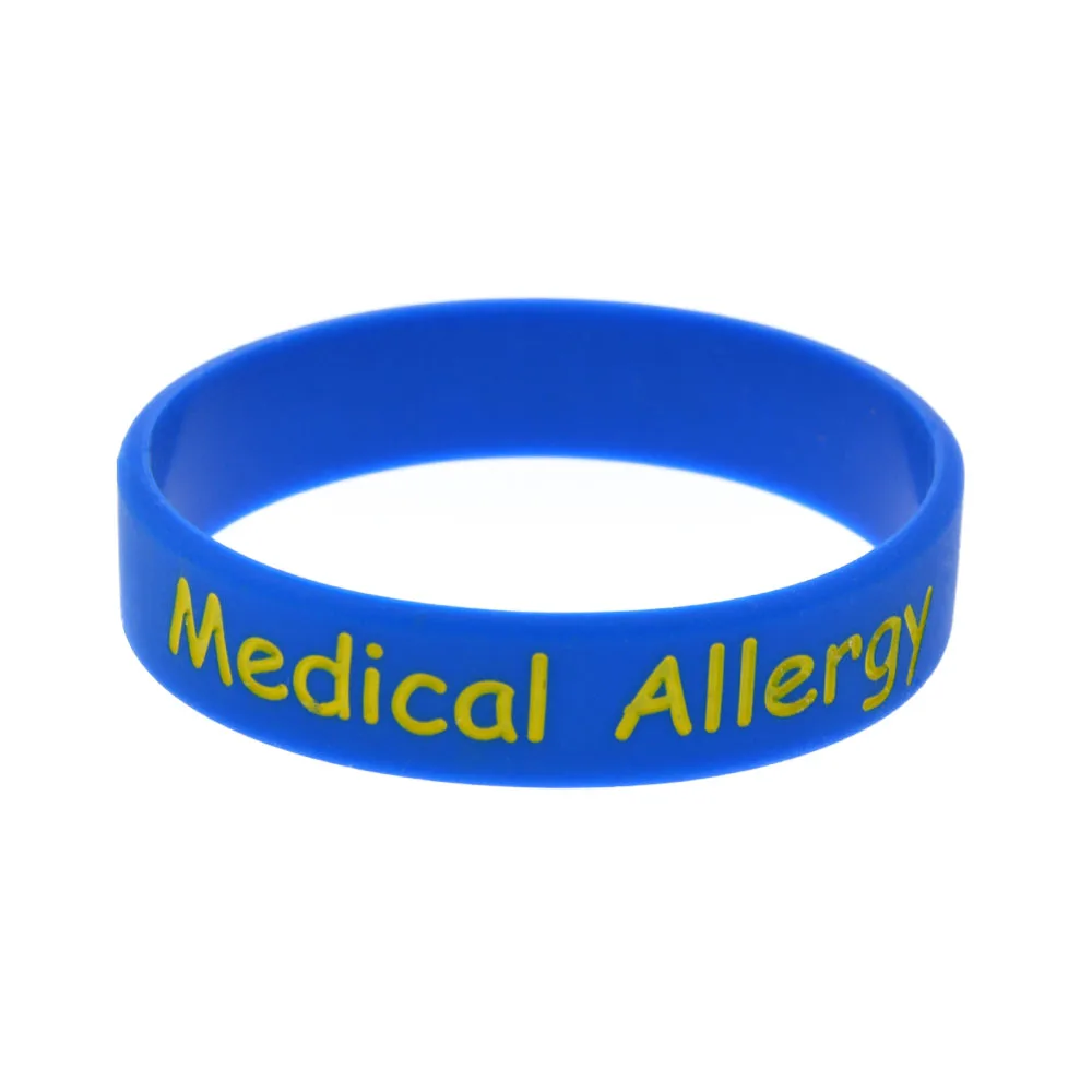 50 Pcs Alert Medical Allergy Silicone Bracelet no Gender Children Rubber Wristband 5 Colors