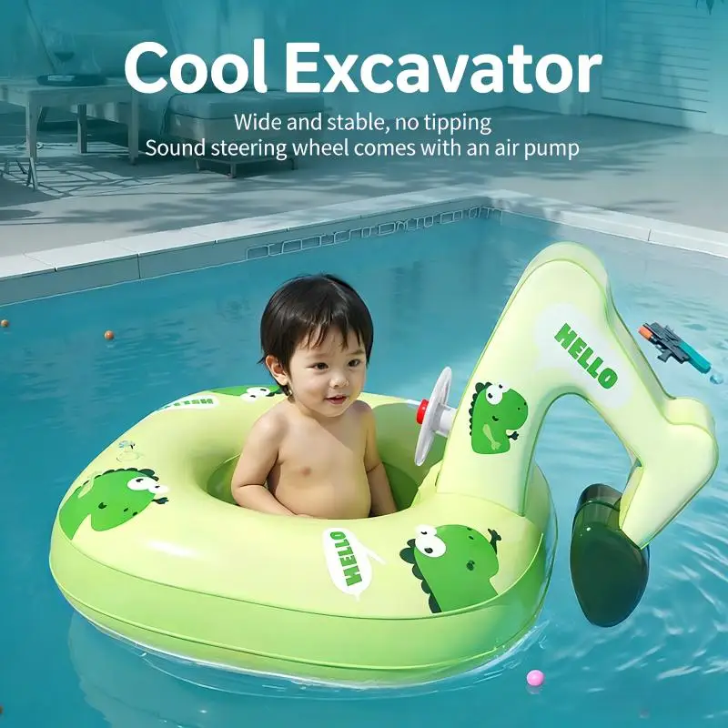 

2026 Stock Kids Excavator Swim Ring Inflatable Water Toy Baby Armpit Float Swimming Circle Buoyancy Toy For Summer