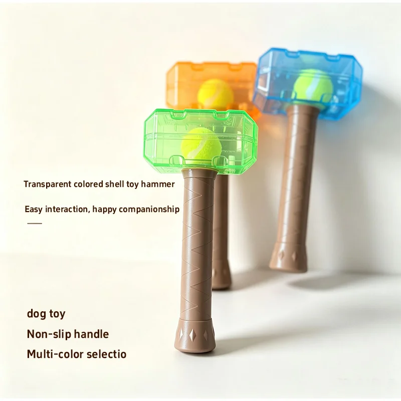 TPR Rubber Dog Toy Squeaky Chew Ball Hammer Durable Bite Resistant Pet Toy With Tennis Ball For Small Medium Dogs Fetch Play