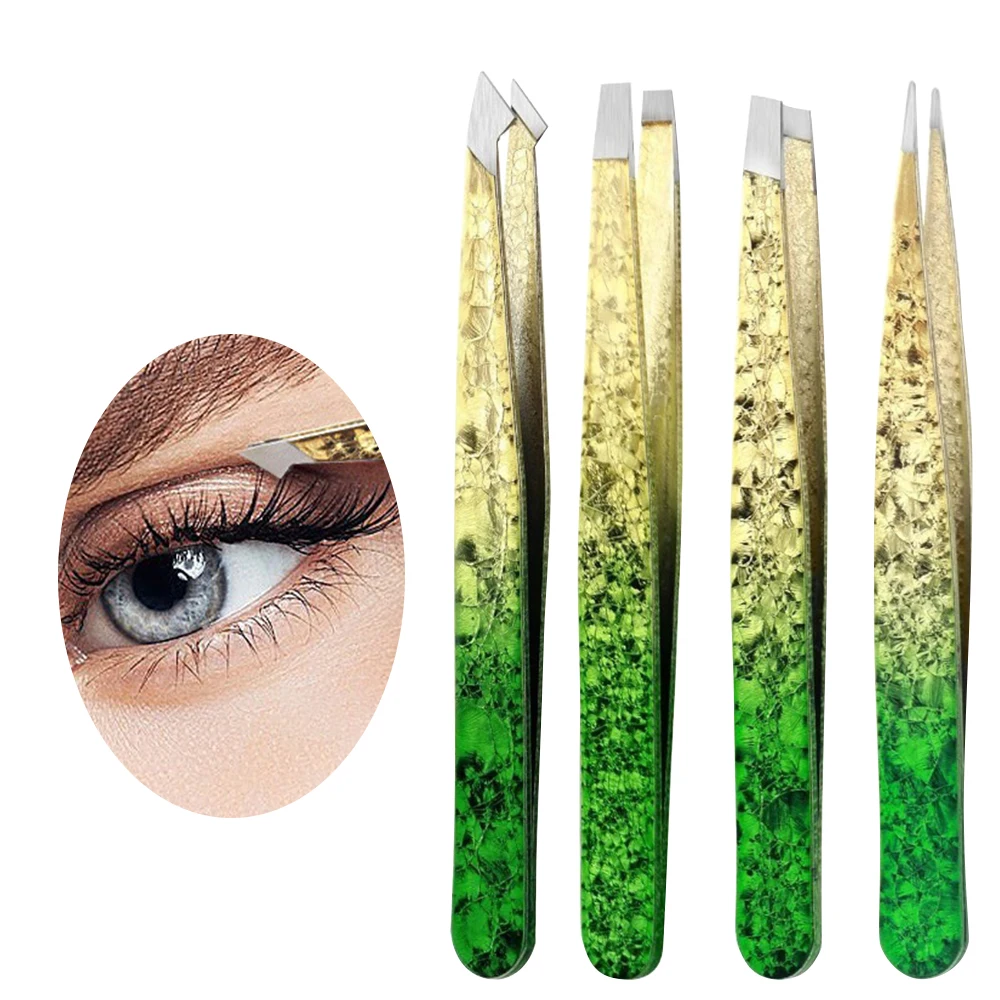 Juego de pinzas para extensión de pestañas, pinzas profesionales de punta curva de acero inoxidable, herramienta de maquillaje de belleza con punta puntiaguda, 1/4 Uds.