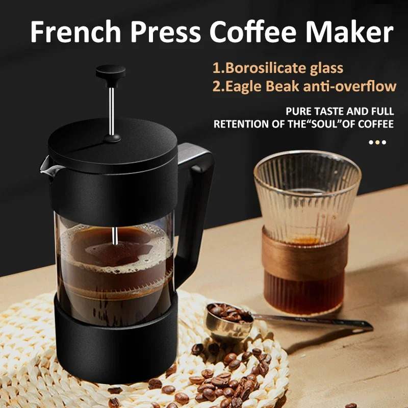 French Press Coffee Maker 350ML/600ML/1000ML High Borosilicate Glass House Coffee Brewer Milk Foam Frother Coffee Accessories