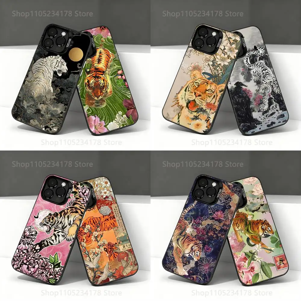 

Phone Case For iPhone 17,16,15,14,13,12,11,Pro,Max,Plus,E,Air,Mini vintage tigers Anti Fall Black Bumper