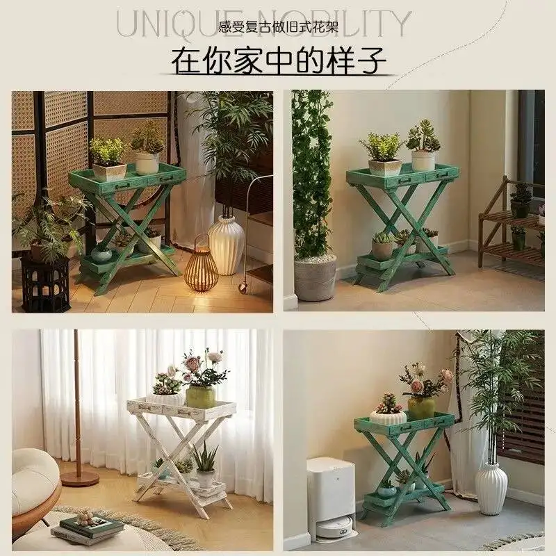 American, Retro, Old, Solid Wood, Tray, Flower Stand, Balcony, Ground, Pastoral, Shelf, Multi-layer, Plant Flower Stand