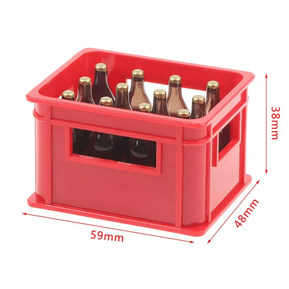 1Set 1:12 Mini Dollhouse Beer Resin Frame Storage Basket With 12 Bottles Simulation Drink Beer Model DIY Doll Accessories