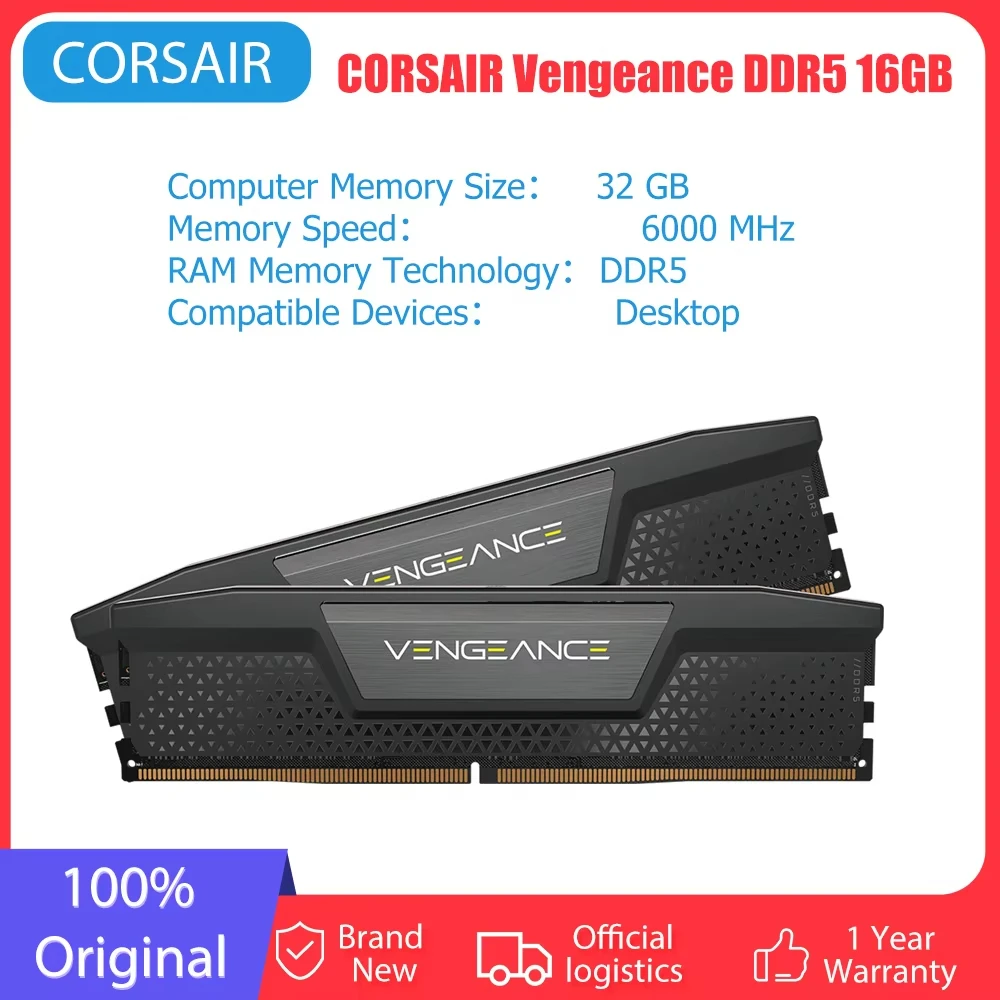 Corsair Vengeance DRAM DDR5 16GB(16G*2) 6000MHz Module Pc Desktop DDR5 Memory Bar Intel XMP 3.0 ICUE Compatible Computer Memory