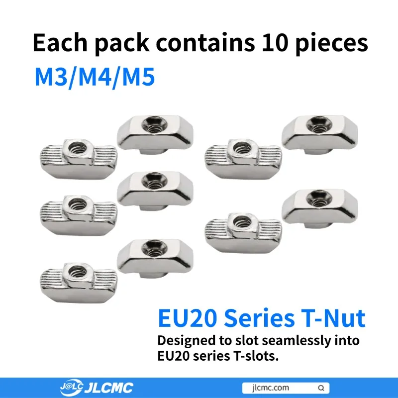 10pcs EU20 Aluminium Extrusion Profiles T-Nut M3 M4 M5 Internal Connector 6mm T Slot Accessories Sliding Hammer Drop in Fastener