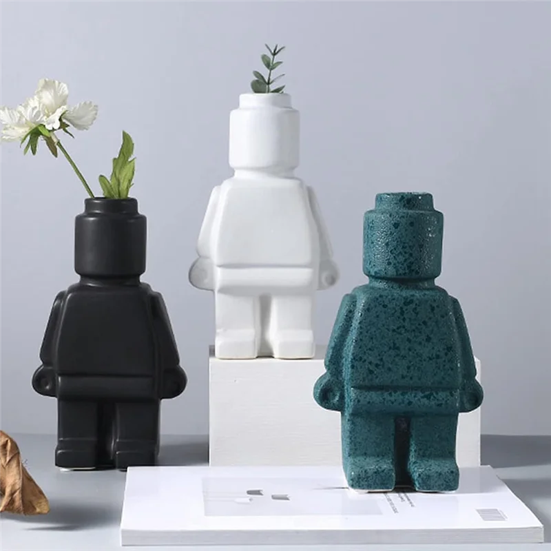 ABZL Decorazione d'interni moderna Articoli Vaso robot Vaso da fiori per interni Decorazioni per scrivania da ufficio