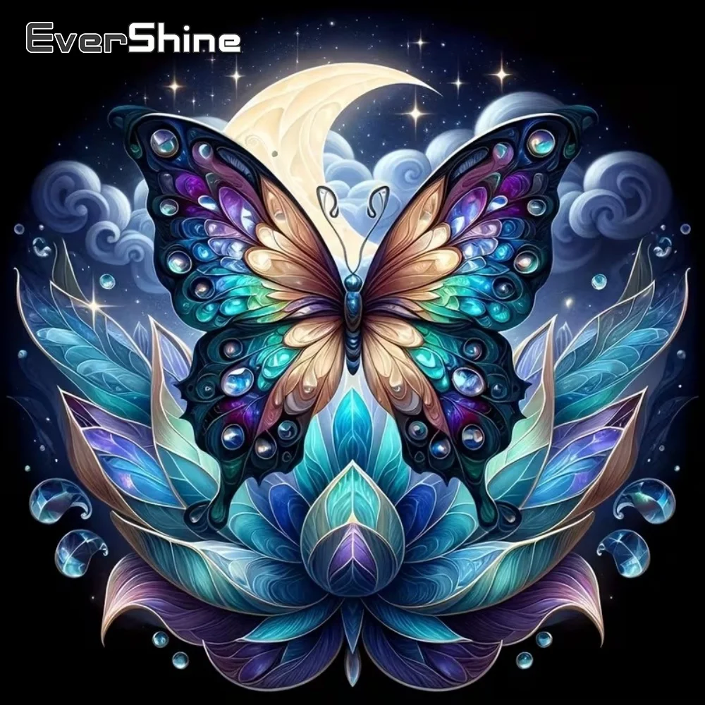 EverShine Vollquadratisches Rundes Diamant-Mosaik Schmetterling Tier Neuheit Gemälde Blume DIY Stickerei Mond Handgemachtes Hobby