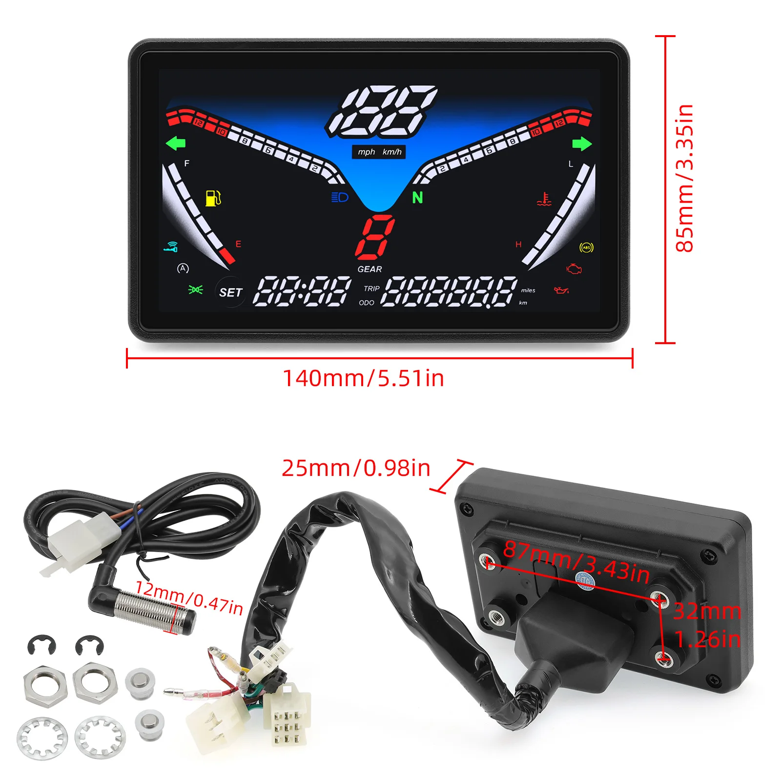 Universele motorfietsmeter GPS snelheidsmeter digitale kilometerteller instrument multifunctionele reis ODO brandstofniveaumeter watertemperatuurmeter