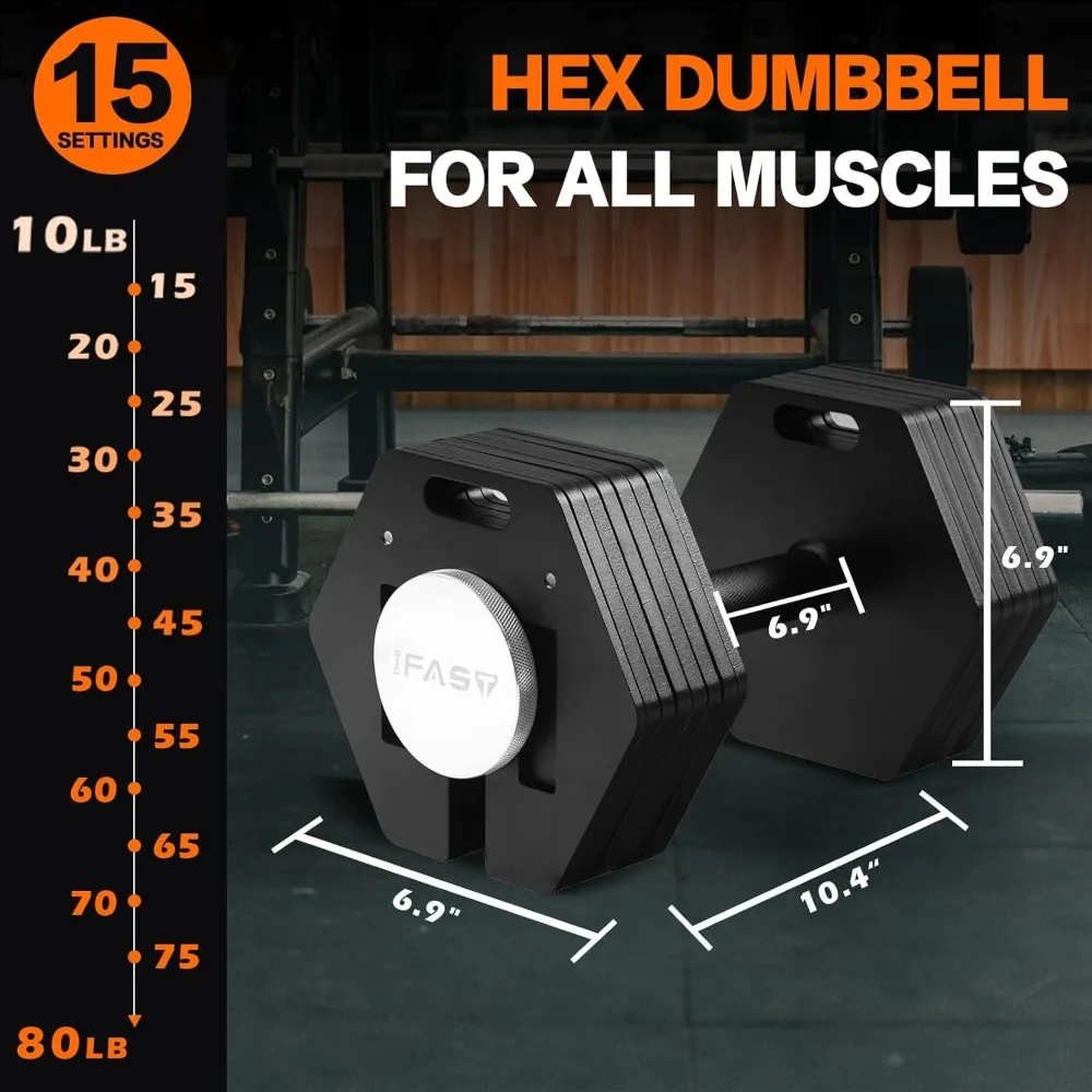 Adjustable Dumbbells set 160lb  Hex Dumbbell 9 in 1 Free Weights for Lock Adjustable Dumbbell Sets with Anti-Slip Steel Handle