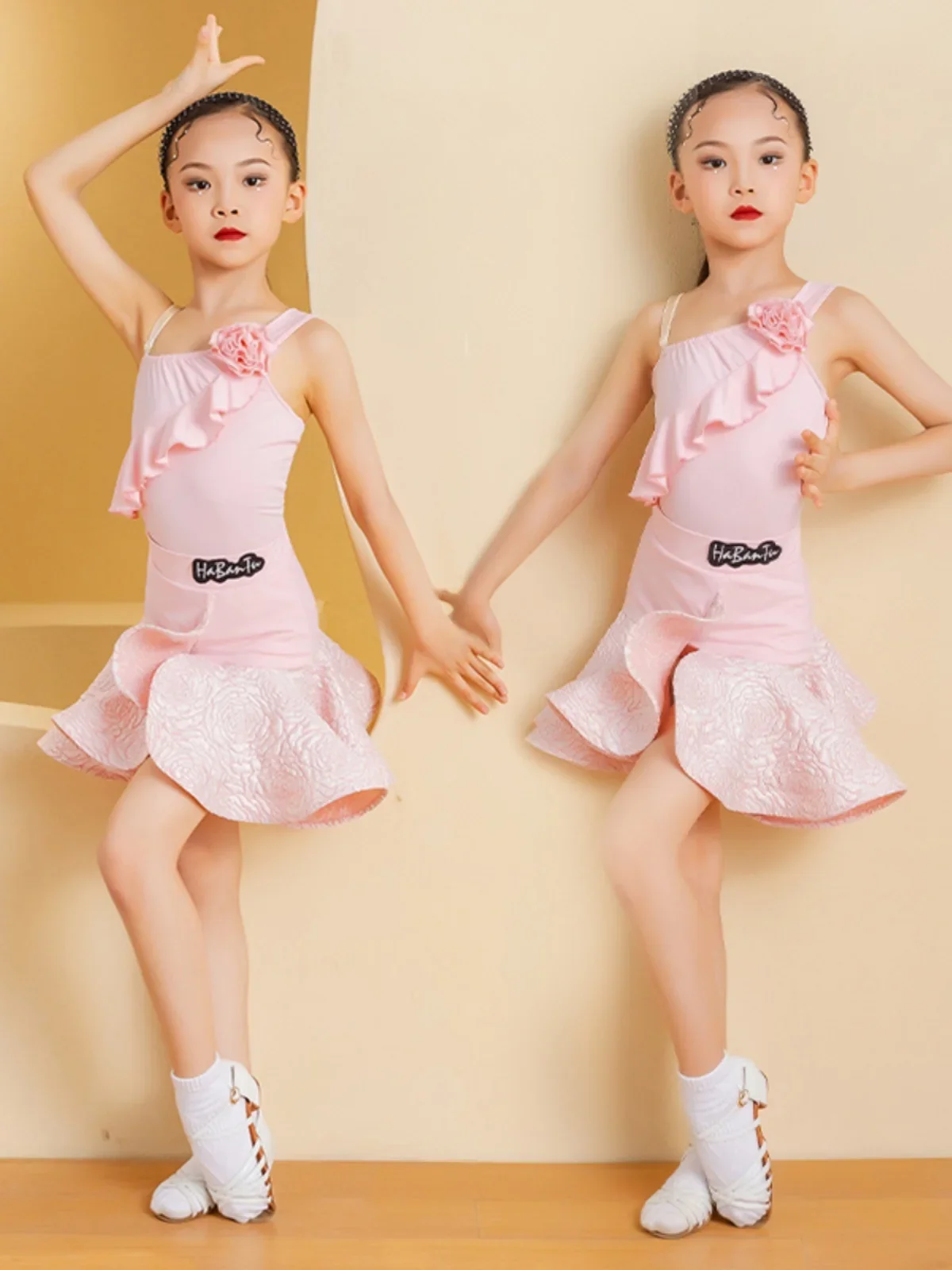 

lace girls latin ruffle dance dress cha cha samba rumba kids children ballroom professional competition costume practice salsa
