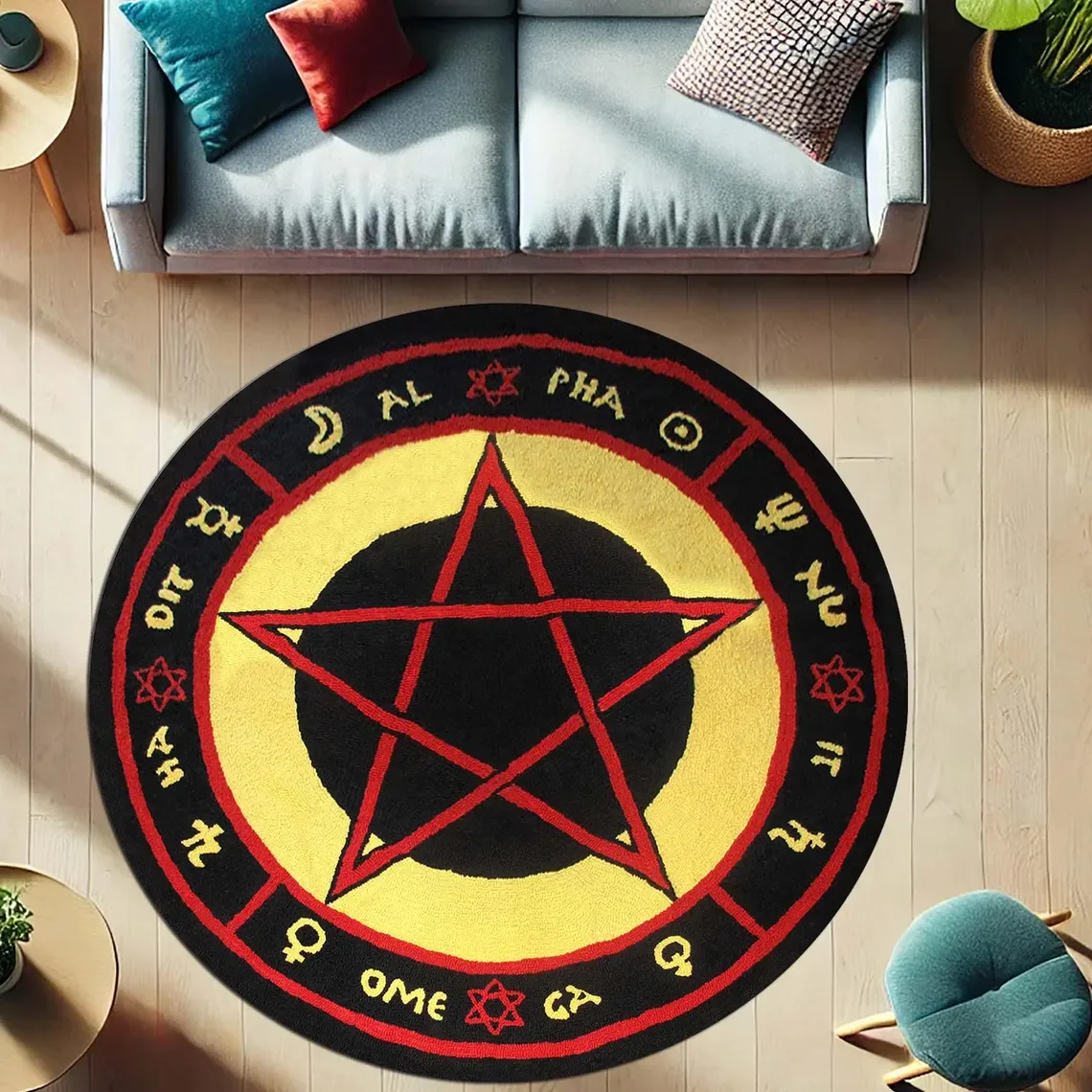 Generic The Love Witch Patterned Area Rug, Gothic Red, Black Pentagram Floor Mat Sofa Table Rugs Home Decor Room Rug