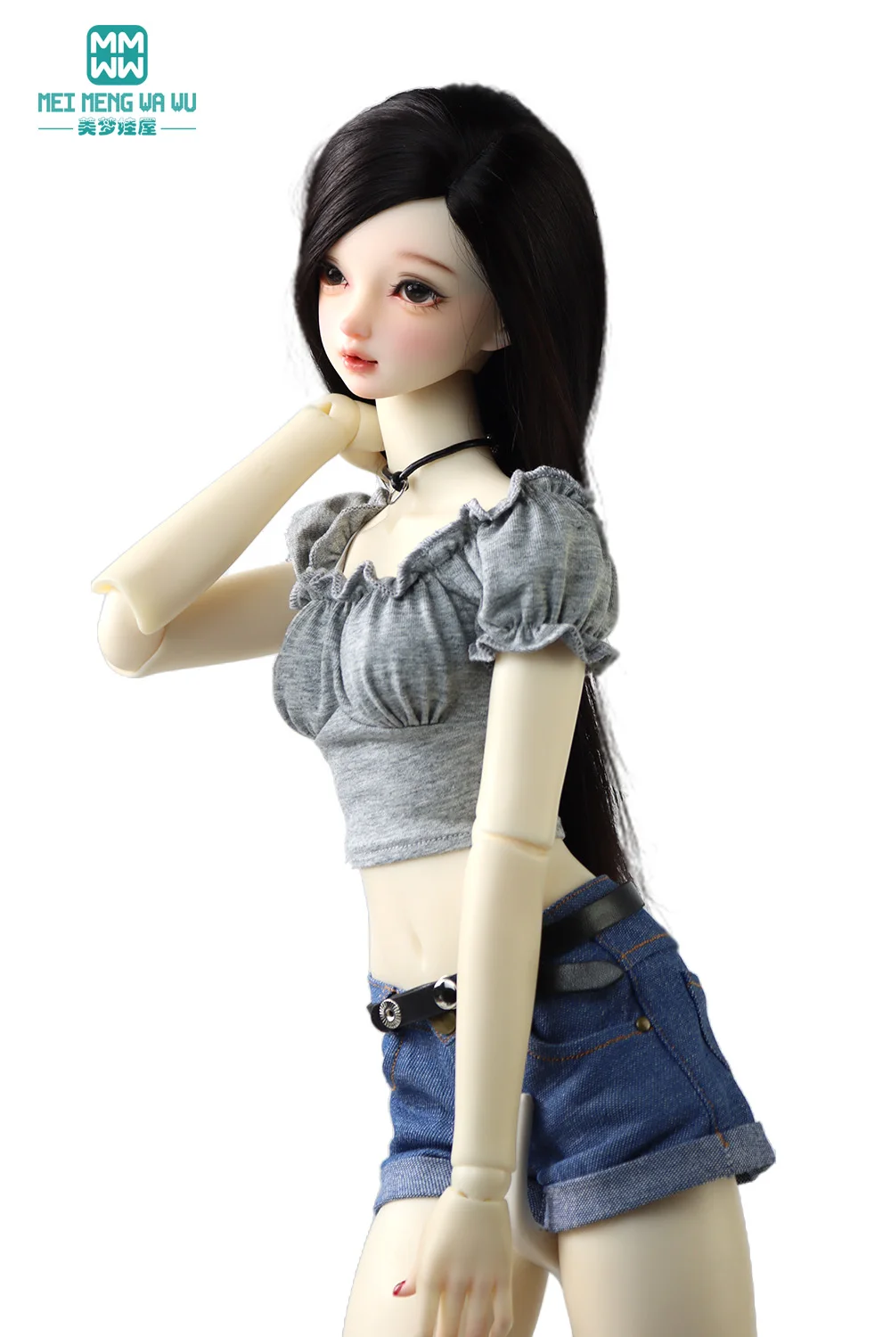 60cm 1/3 BJD Puppenkleidung Mode Low-Rise-Jeansshorts, Hemd Crop Top T-Shirt Spielzeugzubehör Mädchengeschenk – Detail 4