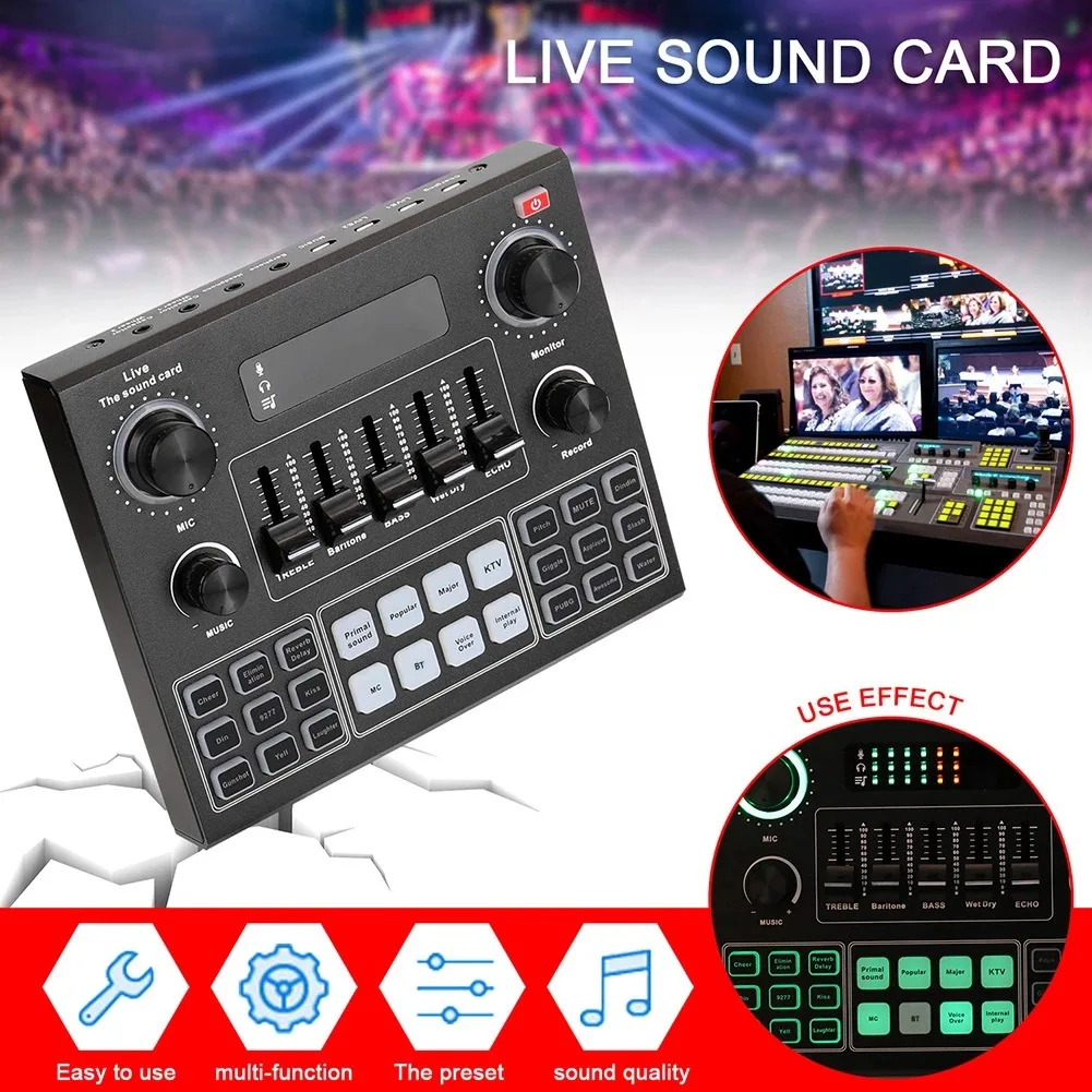 Wholesale Mini Music channel RGB Sound Card Bundle USB Audio Interface recording vocal condenser Microphone voice changer mixer