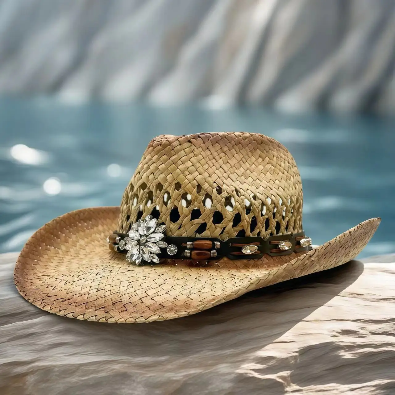 قبعة أزياء الهالوين من HongLuan Starw للبالغين، قبعات رعاة البقر بحجر الراين للمرأة، إكسسوارات كاوبوي التنكرية النسائية وقبعة راعية البقر #2