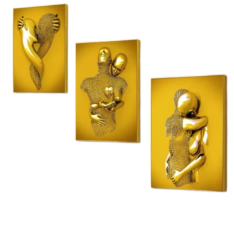 

Лидер продаж, роскошная абстрактная золотая портретная скульптура, поцелуй любовника, настенные панно, холст, картина, домашний декор, Куадрос для гостиной