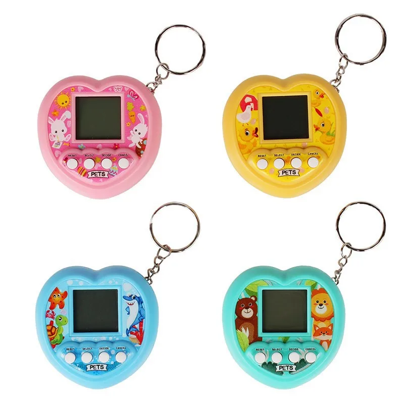 Macchina elettronica per animali domestici a forma di cuore per bambini Tamagotchi Console di gioco portatile Giocattolo Mini portachiavi con ciondolo per animali domestici digitale virtuale Piccoli giocattoli