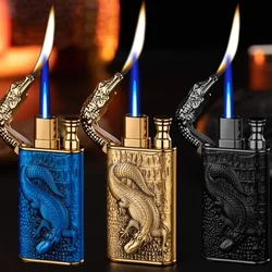 3D Relief Dragon Crocodile Double Fire Lighter Metal Windproof Jet Fire Open Fire Conversion Gas Lighter Smoking Men's Gift