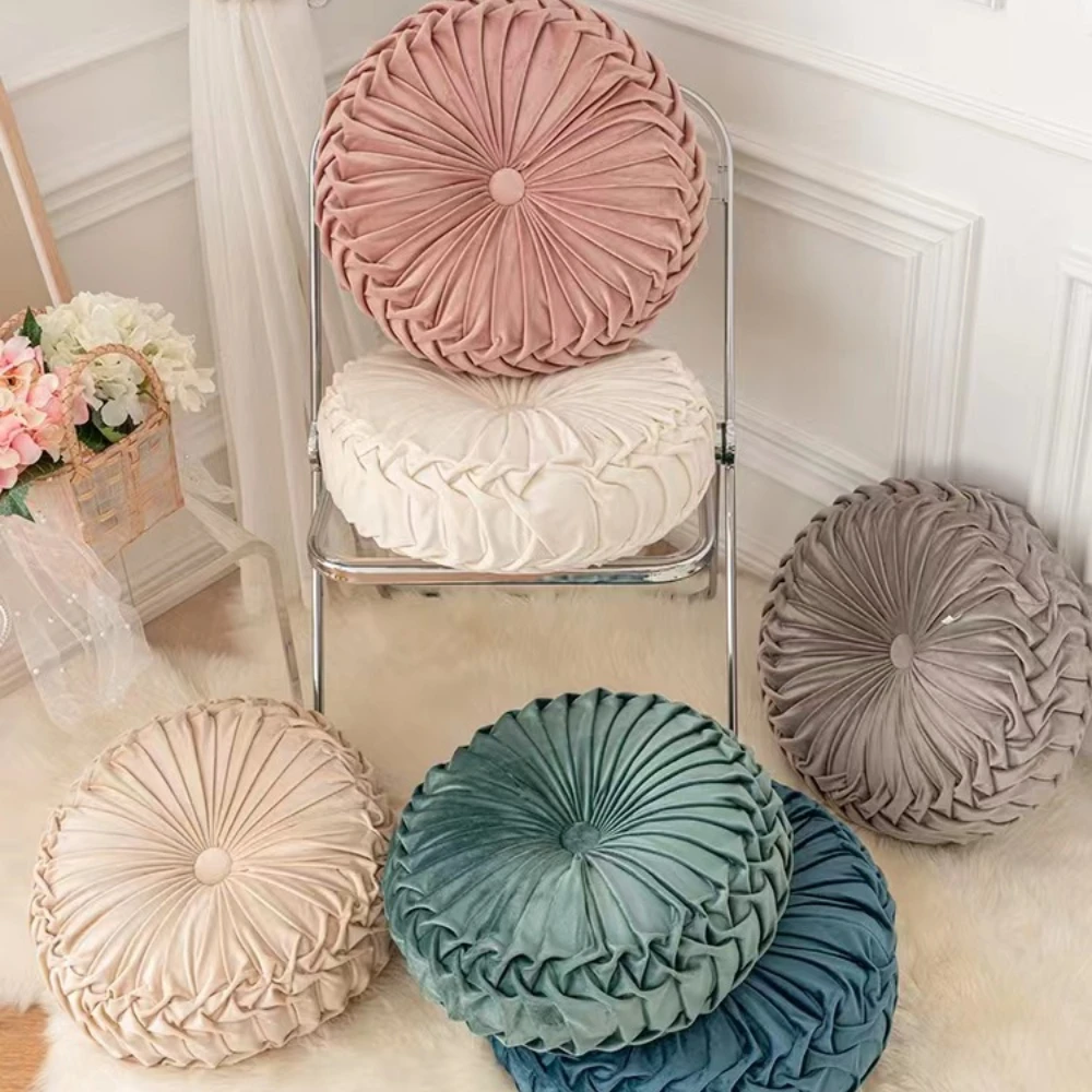 12 Colors Round PumpkinSeat Cushion Velvet Fabric Sofa Seat Back Pad Throw Pillow Cushion Home Sofa Tatami Cussion 35/40cm