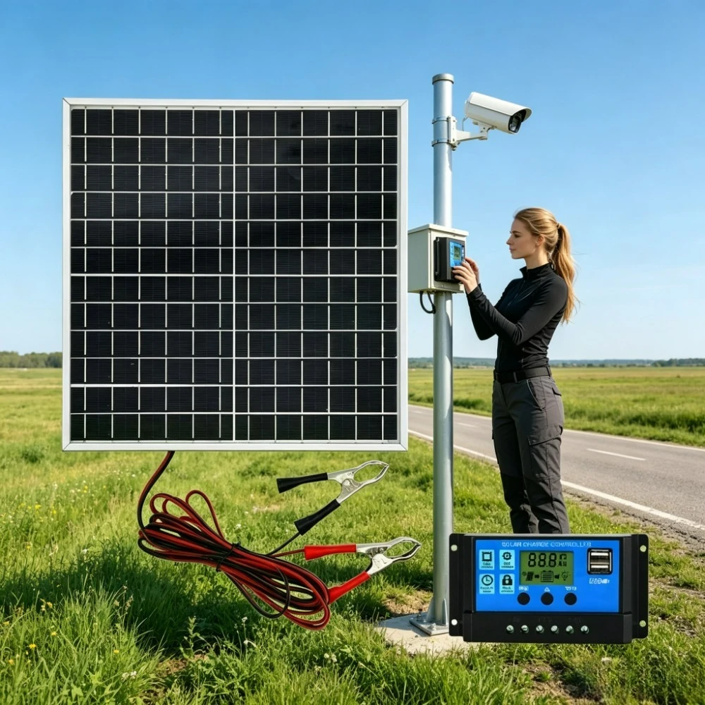 Outdoor Portable Monocrystalline Solar Panel Kit 12W Aluminum Frame Built with 12V Solar Controller Solar Powered Charger for RV