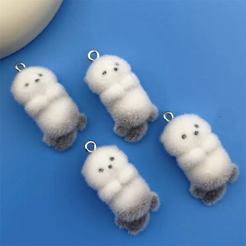 2024 New style 30pcs/lot color flocking effect animals cartoon water tower shape resin dolls beads charms diy jewelry accessory