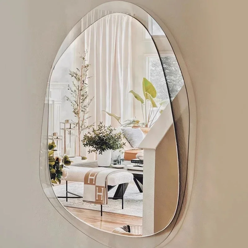 Makeup Bathroom Mirror Wavy Living Room Infinity Modern Vanity Aesthetic Mirror Irregular Aesthetic Espelhos Decoracao Quarto