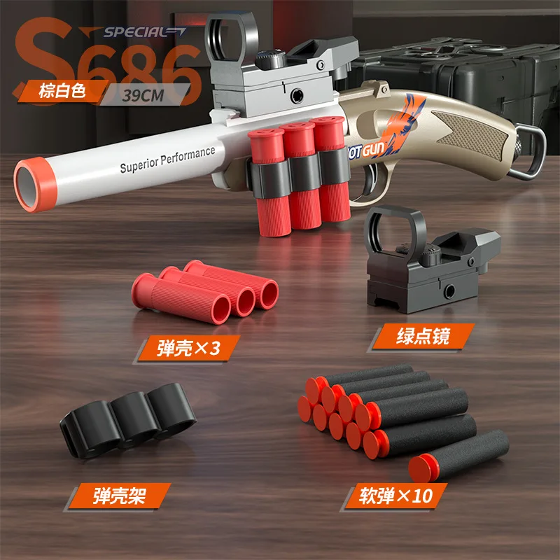 Pistola de balas suaves con carcasa de pulverización S686, se puede disparar, pistola de juguete, modelo de escopeta para niño, carga manual, regalo de cumpleaños y Navidad 2025