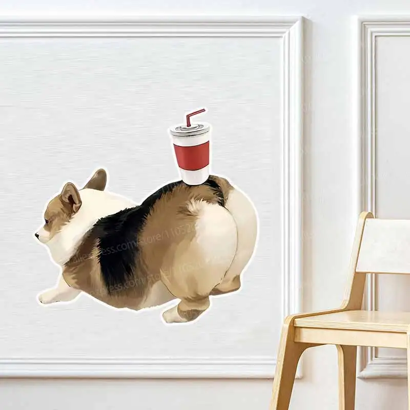Cute Corgi Butt Top Humor Coke Personality Wall Stickers for Doors Windows Refrigerator Car Luggage Fuel Tank Decals AA345